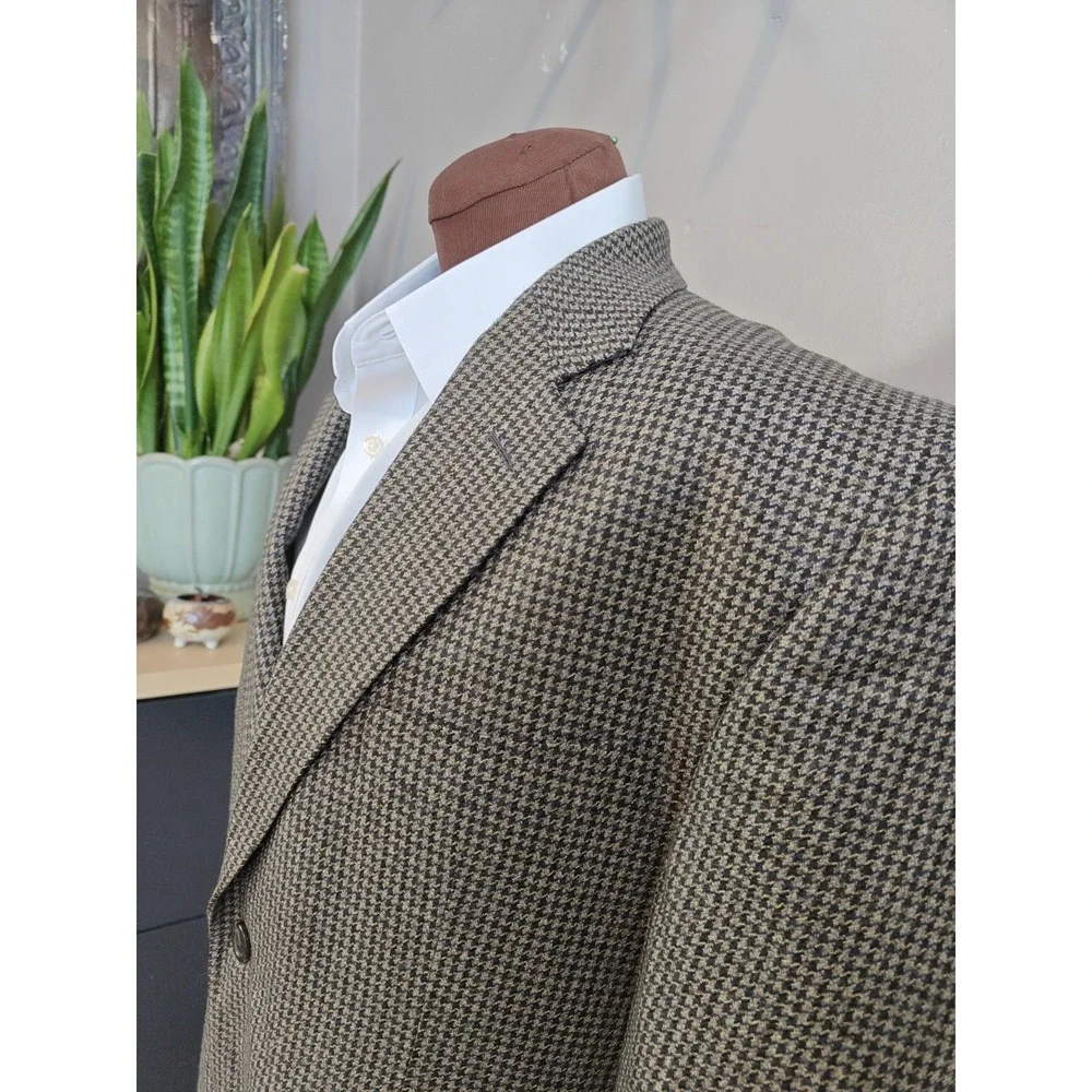 Chaps Mens Lambswool Sport Coat Blazer 42R Gray Houndstooth 2 Button Tweed